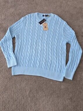 Polo Ralph Lauren Men's Light Blue Cable-Knit Crewneck Sweater XL